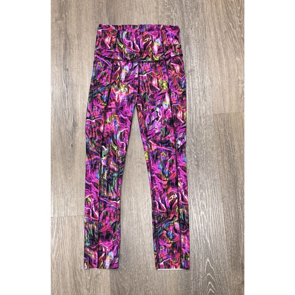 Lululemon Leggings Fast and Free Crop 23 Hyper Flow Pink Multi HR Run Size 2